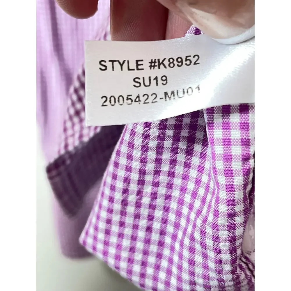 J Crew Men Gingham Button Front Shirt Purple Secret Wash Shirting Classic Medium